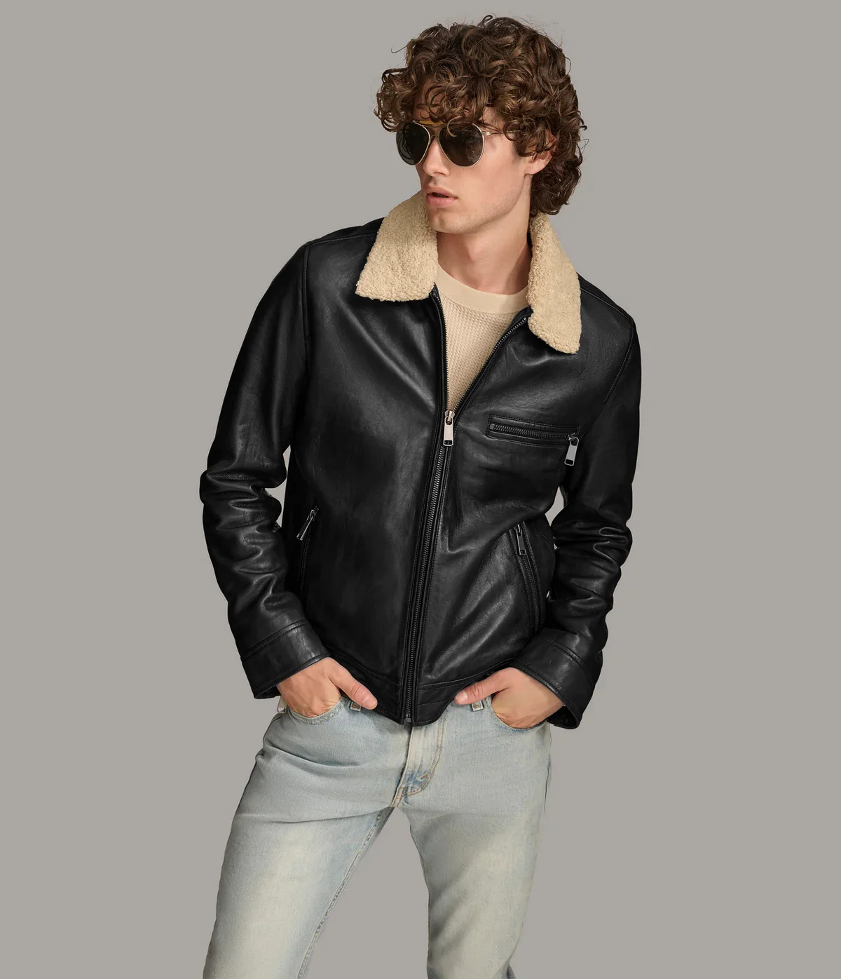 Zip-Up black leather jacket - Image 3