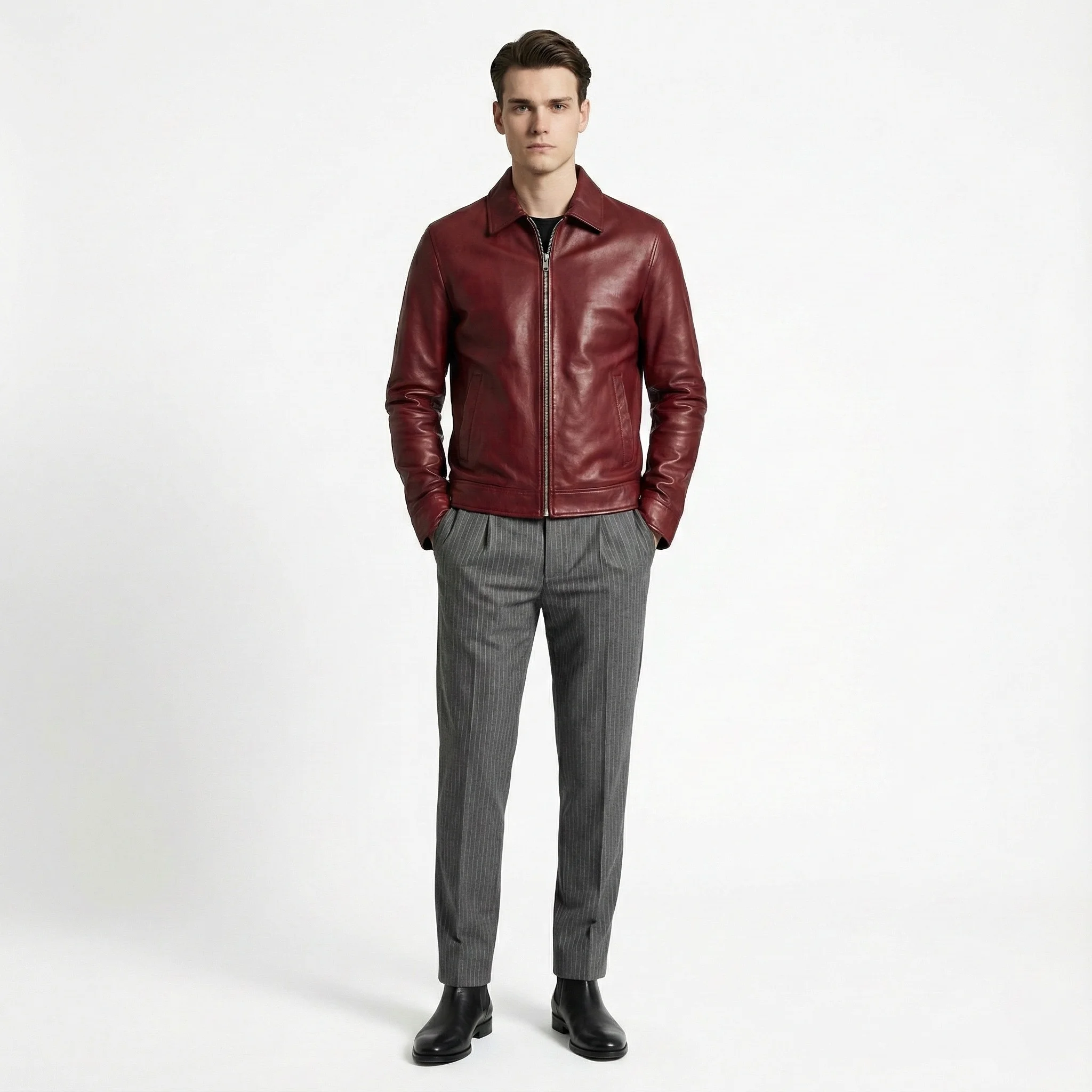 Collared cherry leather jacket - Image 3