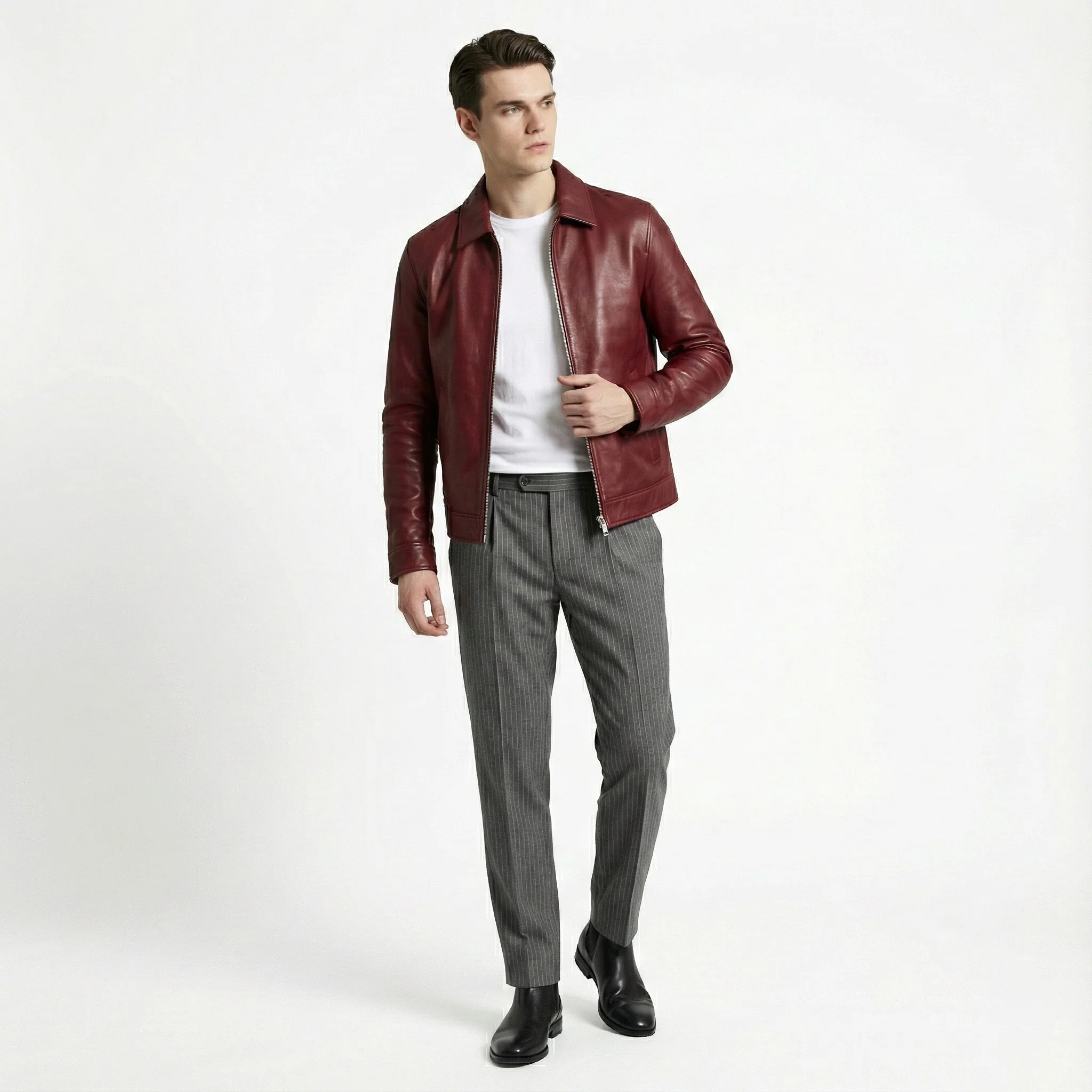 Collared cherry leather jacket - Image 4