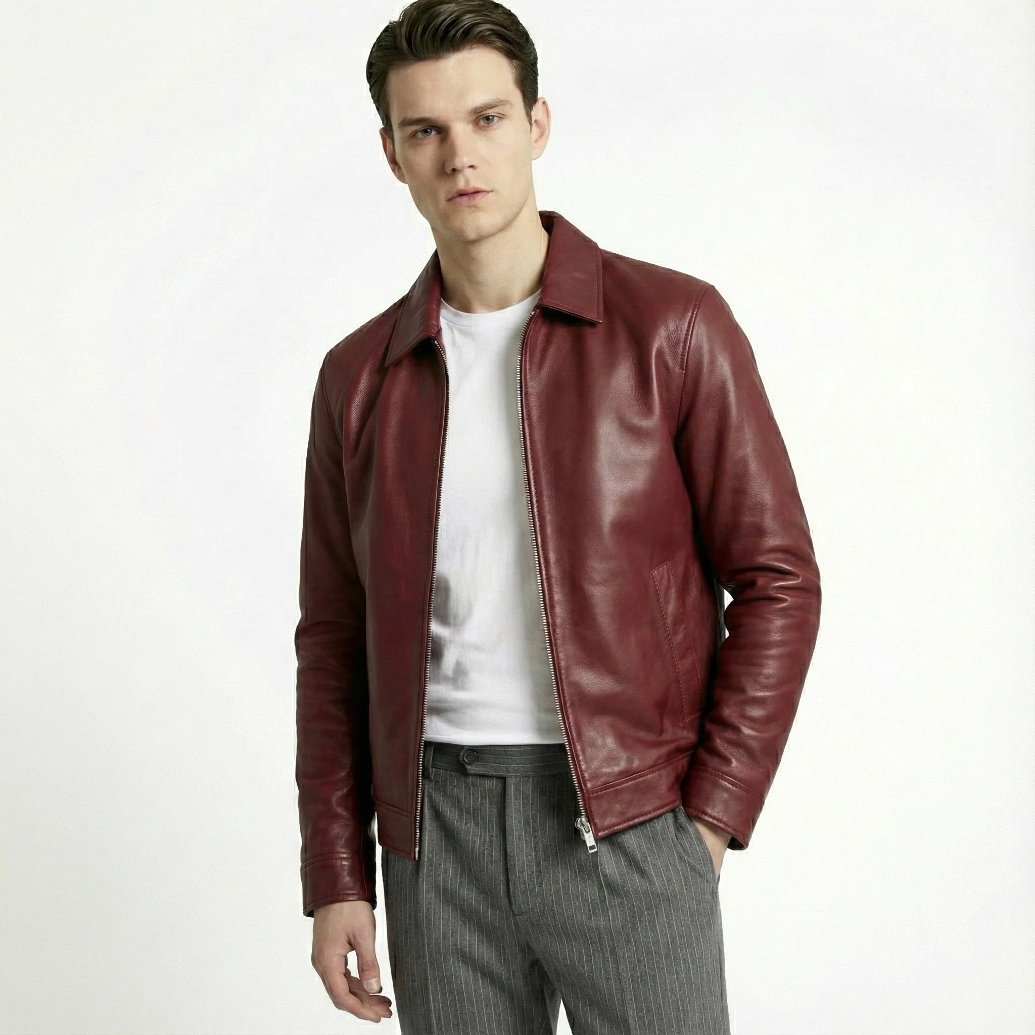 Collared cherry leather jacket - Image 2