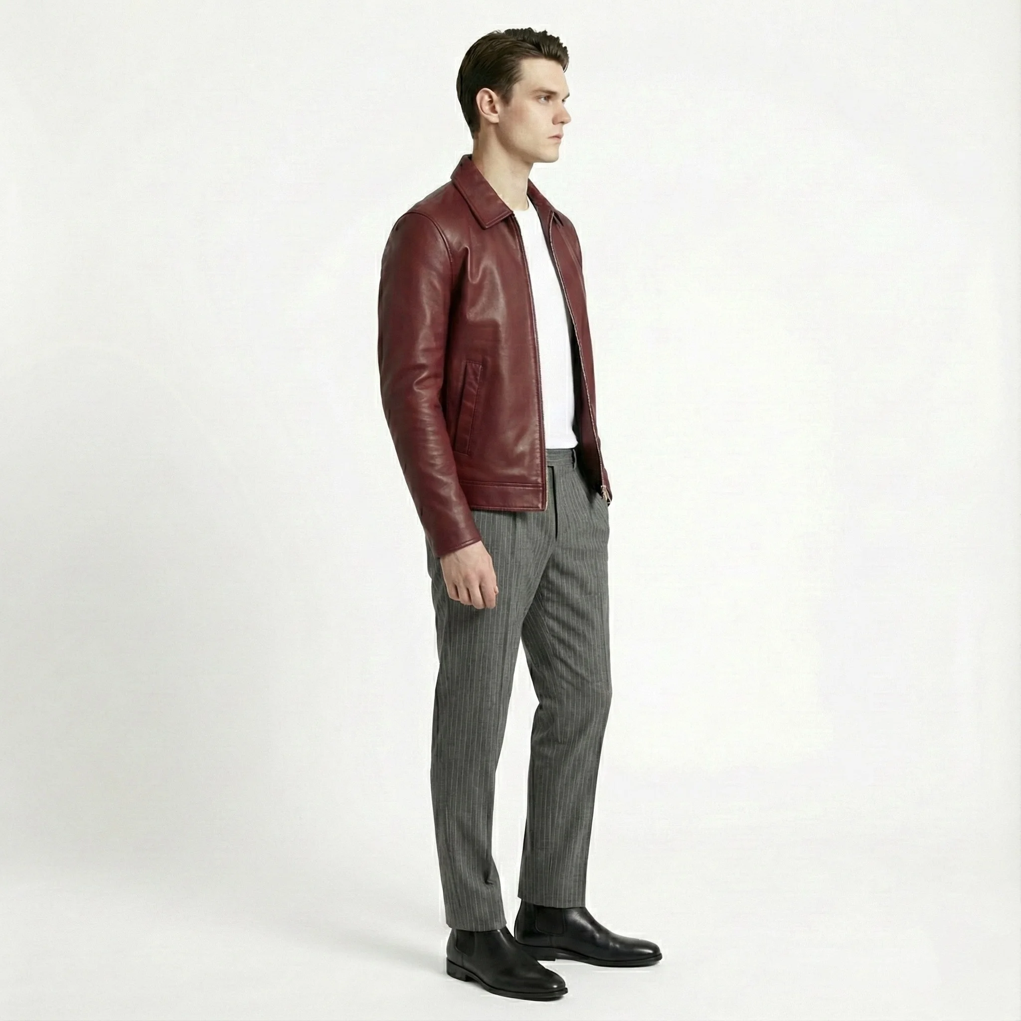 Collared cherry leather jacket - Image 5