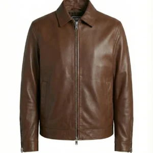 Collared brown leather jacket