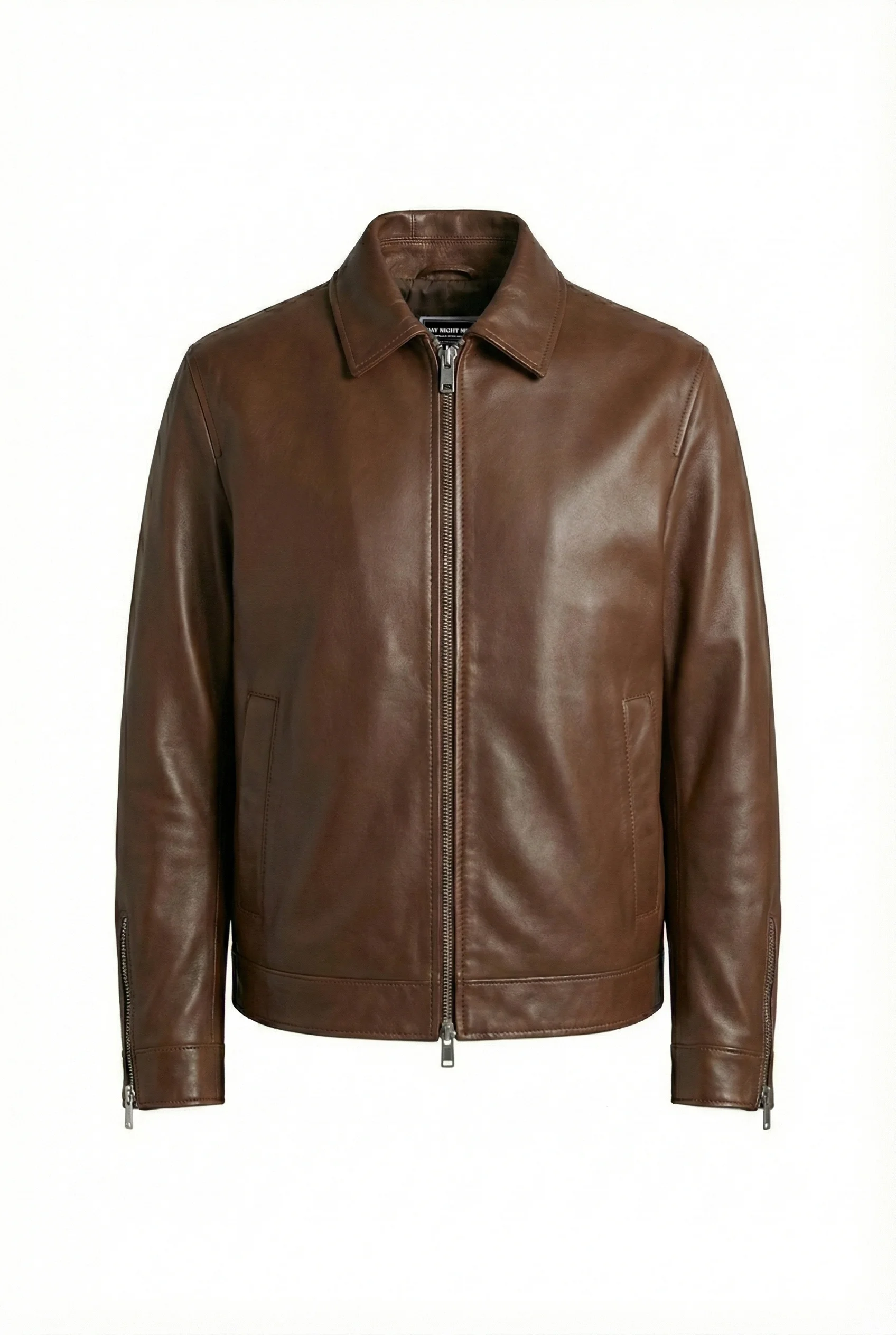Collared brown leather jacket