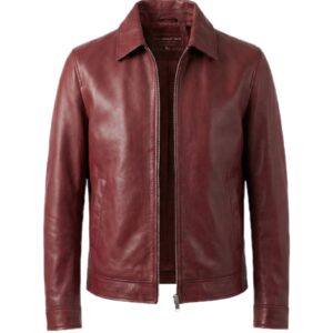 Collared cherry leather jacket