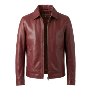 Collared cherry leather jacket