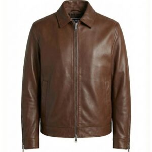 Collared brown leather jacket